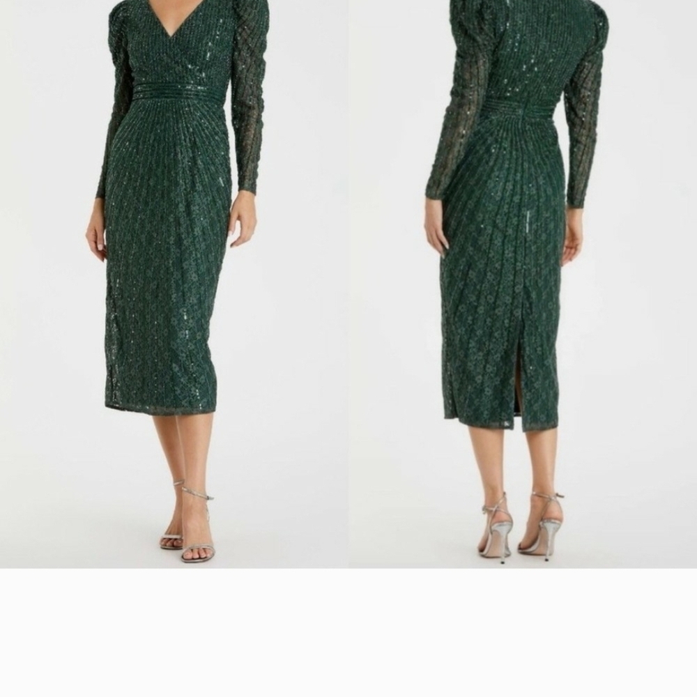 Mac Duggal Emerald Long Sleeve Sequin Dress